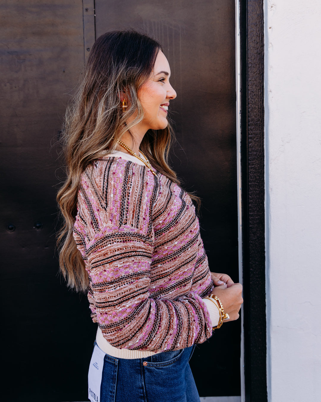 Tribal: Crew Neck Sweater W/ Contrast Rib in Nostalgia