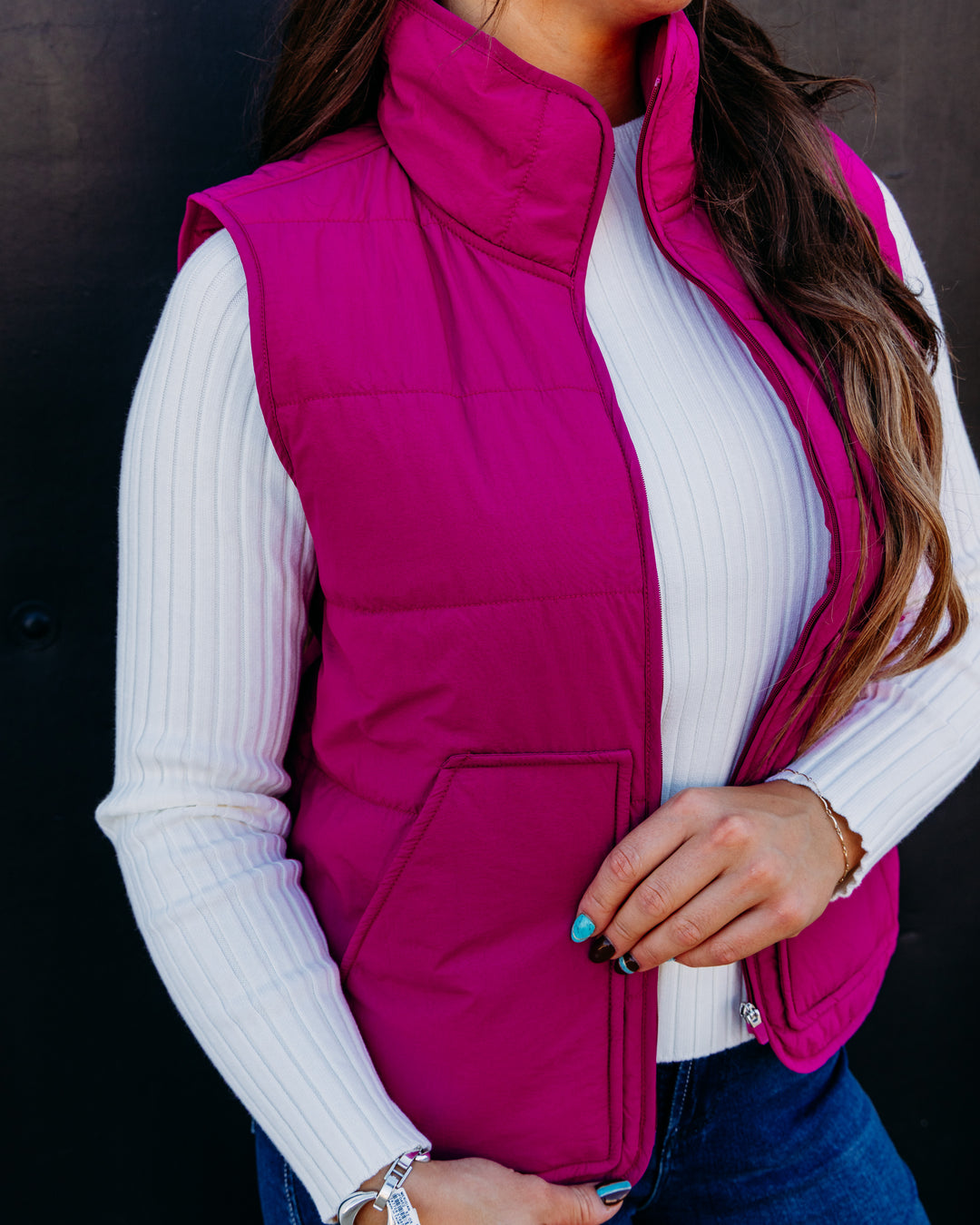 Tribal: Packable Puffer Vest in Mulberry