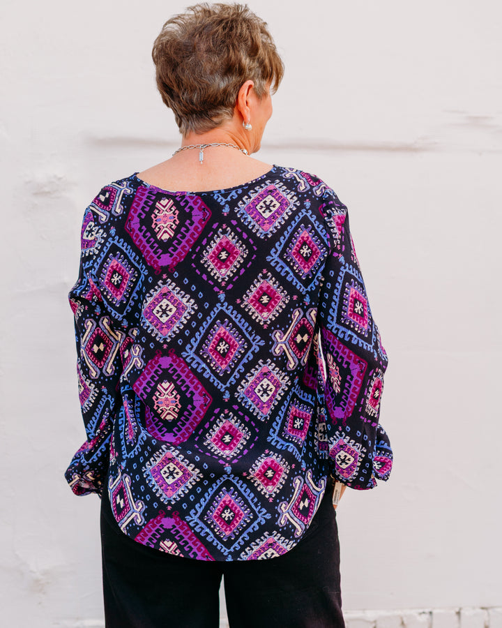 Karen Kane: Long Sleeve Scoop Neck Blouse in Print - The Vogue Boutique