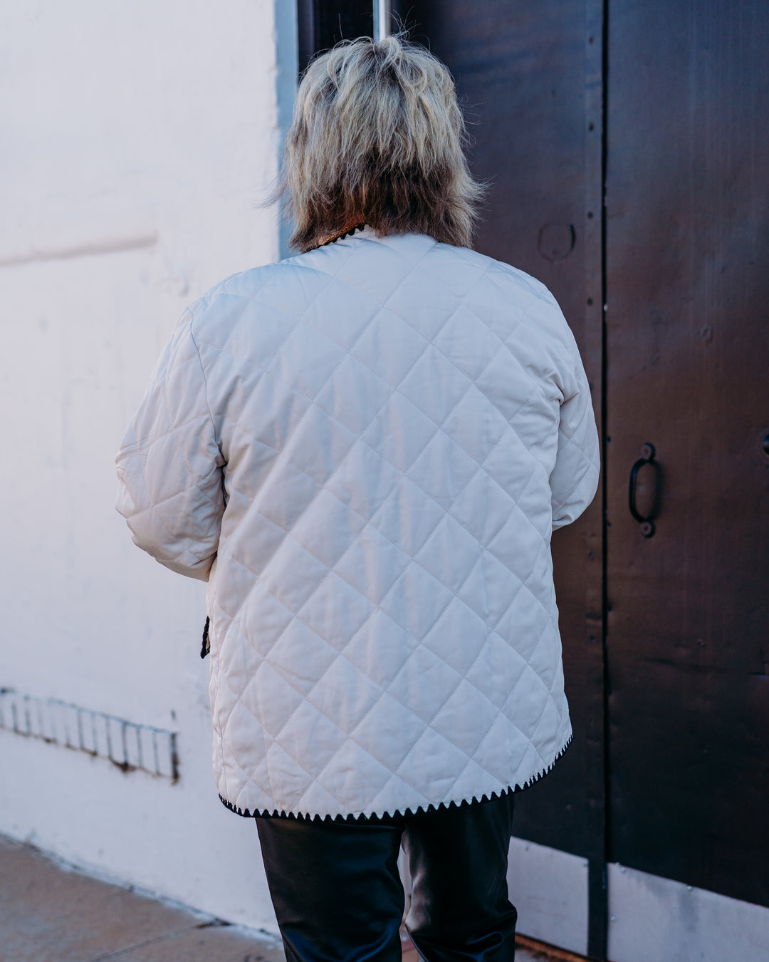 Karen Kane: Edge Stitch Quilted Jacket in Cream/Black (4L38000) - The Vogue Boutique