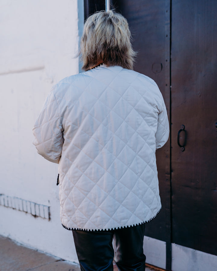 Karen Kane: Edge Stitch Quilted Jacket in Cream/Black (4L38000) - The Vogue Boutique