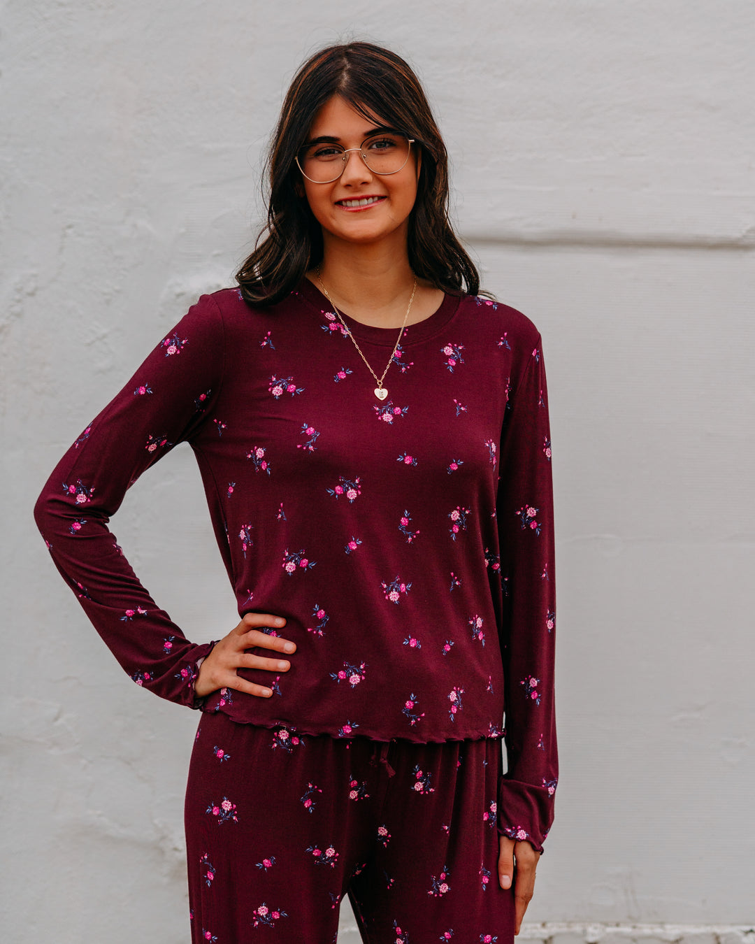 Z Supply: Bella Ditsy Long Sleeve Top in Merlot - The Vogue Boutique