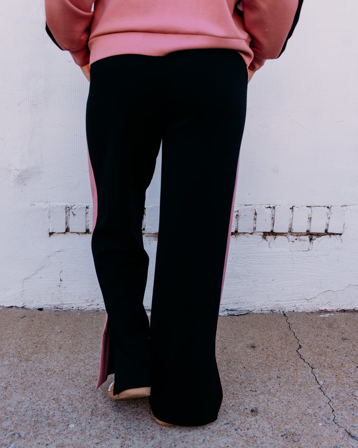 Joseph Ribkoff: Contrast Side‑Stripe Wide‑Leg Pants in Black/Vintage Rose (263622)