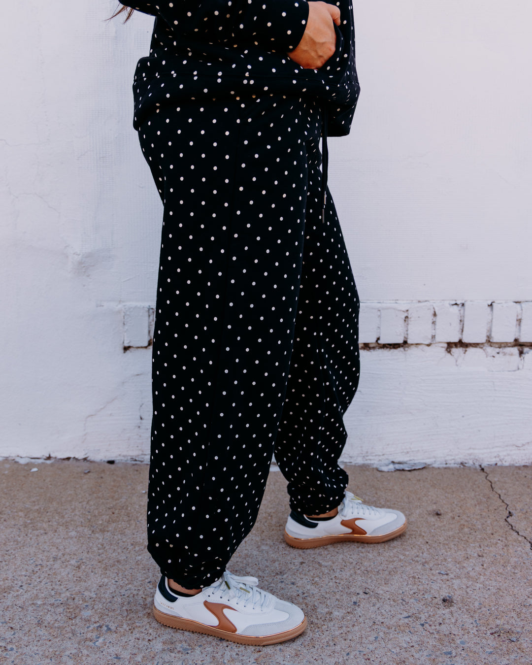 Poppy & Pine: Black Ivory Polka Dot Sweatsuit Set