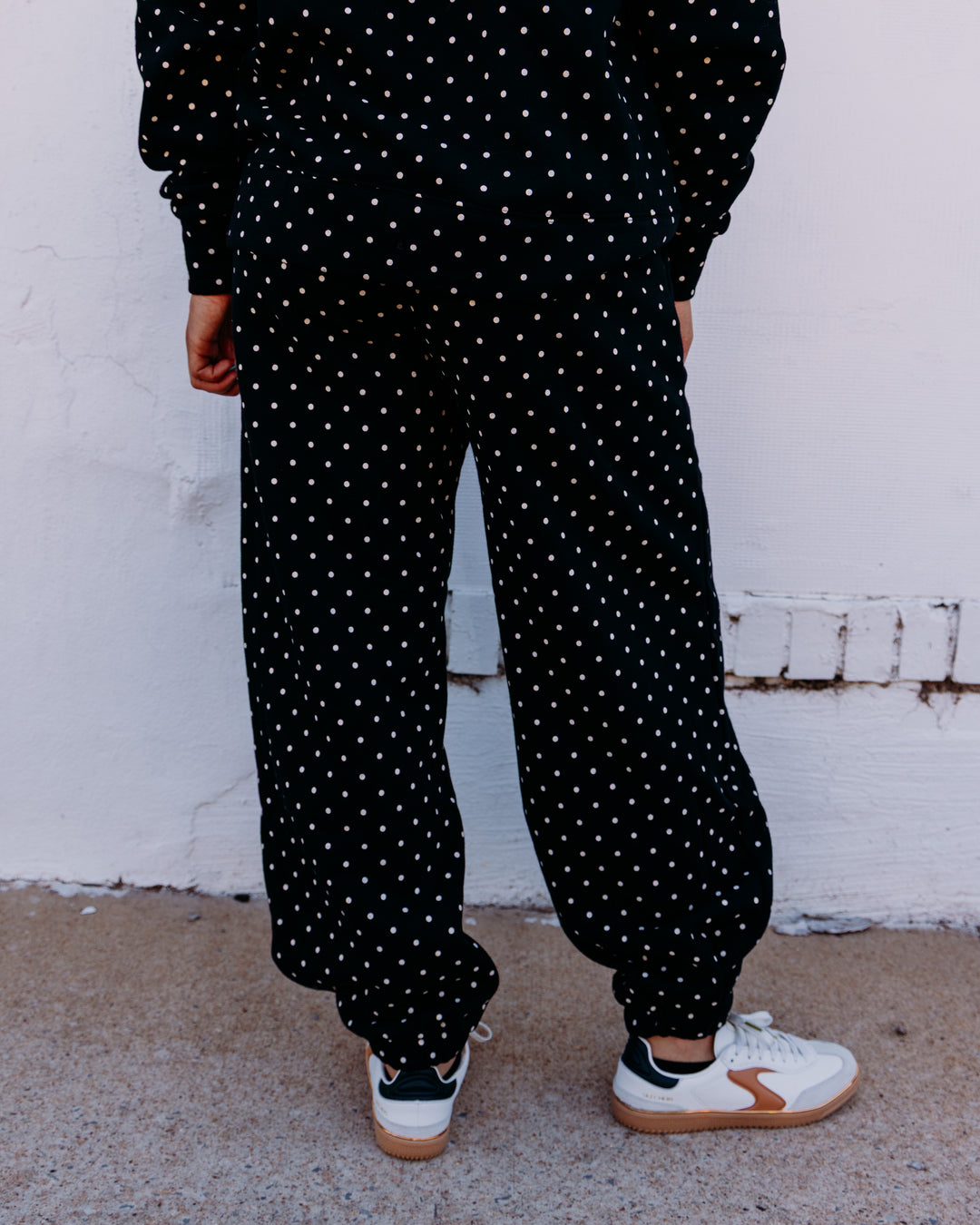 Poppy & Pine: Black Ivory Polka Dot Sweatsuit Set