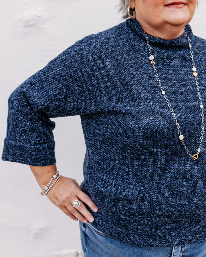 French Dressing Jeans: Boat Mockneck Knit Popover in Indigo (3798959)