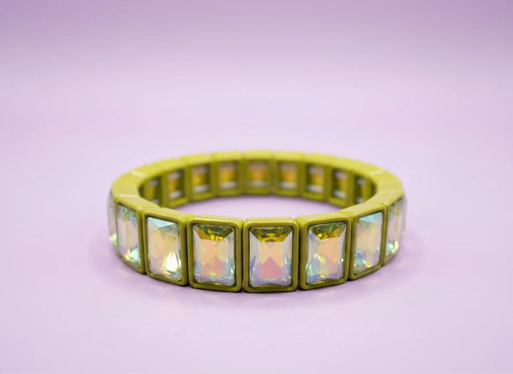 Taylor Elliott Designs: Enamel Stretch Bracelet Rectangle Gems Estelle in Green (B-81)