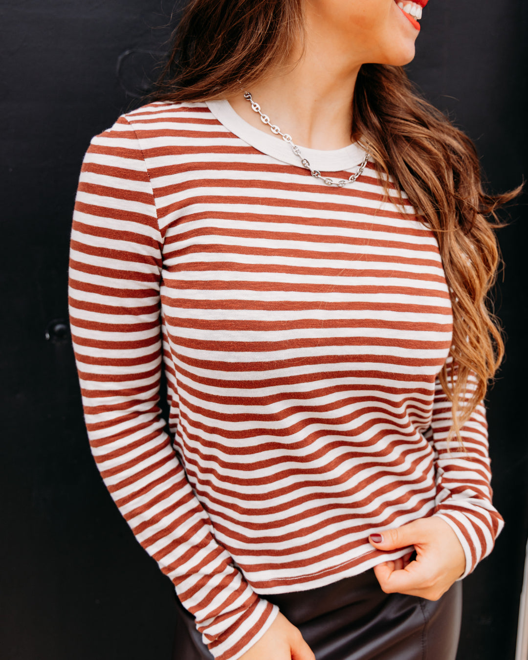Z Supply: Junie Long Sleeve Stripe Slub Tee in Dark Rosewood (ZT264764)