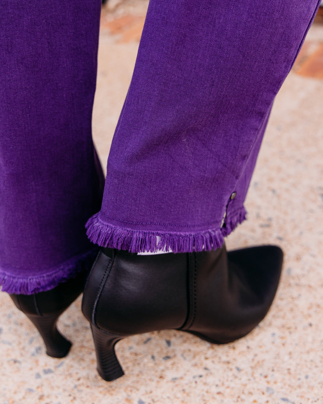 Multiple: Woven Fringe Hem Ankle Pant in Eggplant (M35714PM)