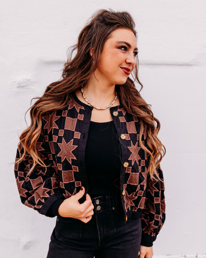 Ivy Jane: Quilt Star Jacket in Black and Brown (130272)