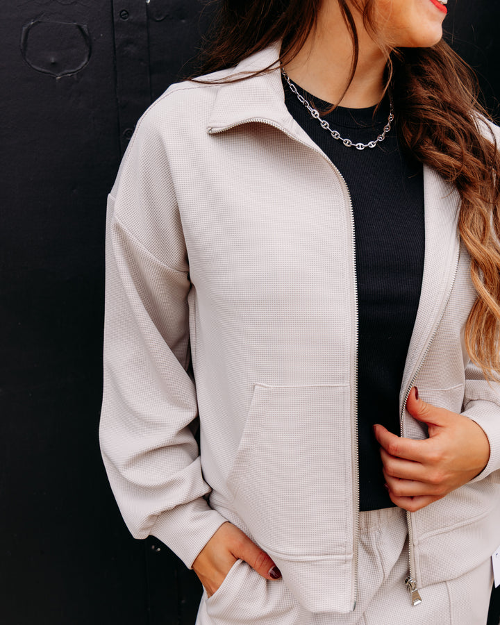 Tribal: Long Sleeve Mock Neck Zip Cardigan With Pocket in Sanddune