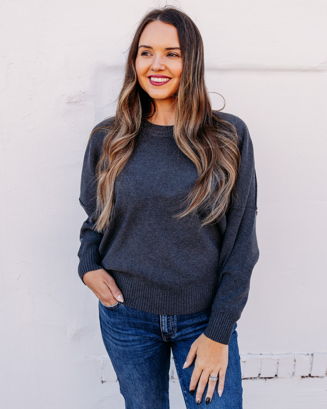 Free People: ALMA PULLOVER in Charcoal Heather (OB2578200)