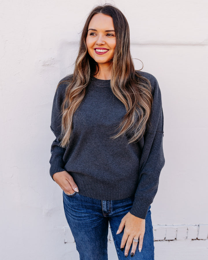 Free People: ALMA PULLOVER in Charcoal Heather (OB2578200)
