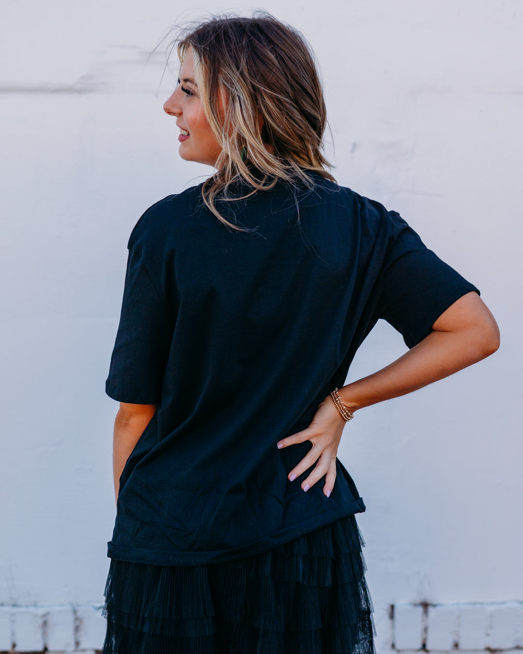 Elan: Black Rhinestone Collar Tee tee11562 - The Vogue Boutique