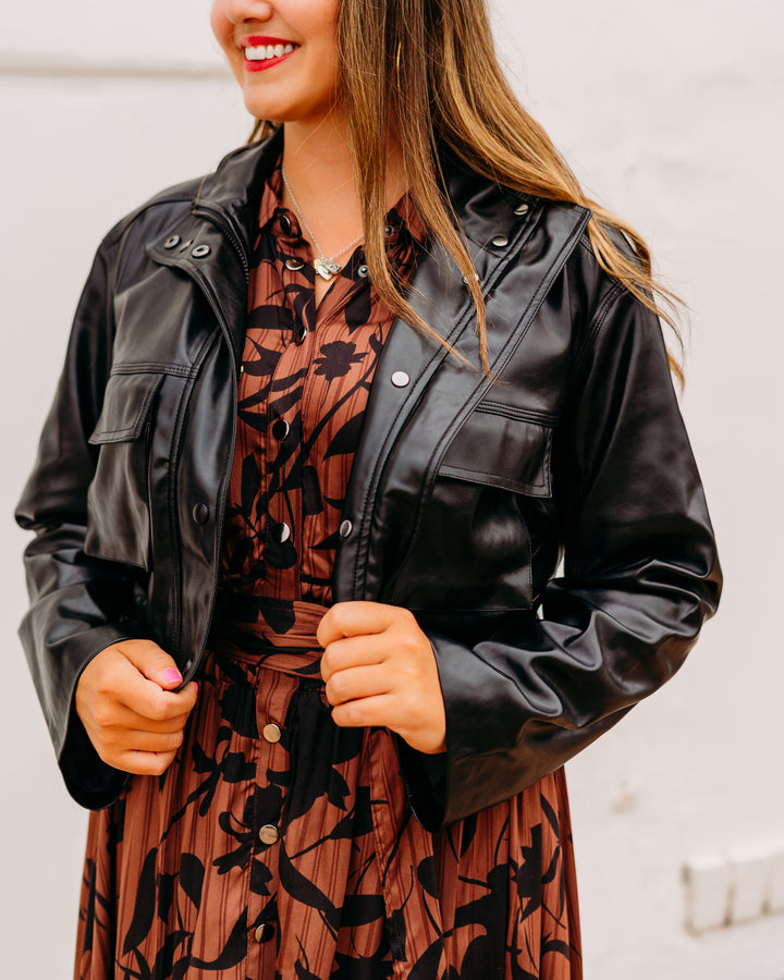 Elan: Black Faux Leather Jacket fl8258 - The Vogue Boutique