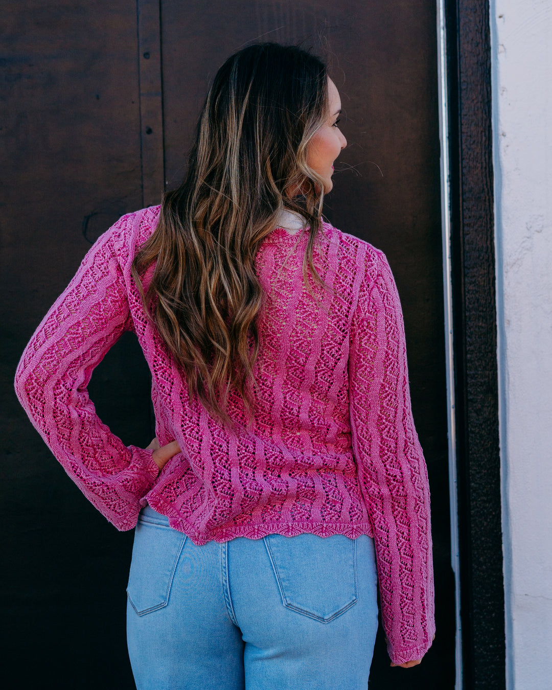 French Dressing Jeans: Long Sleeve Garment Dye Sweater in Fuschia-Fuschia (1467314) - The Vogue Boutique