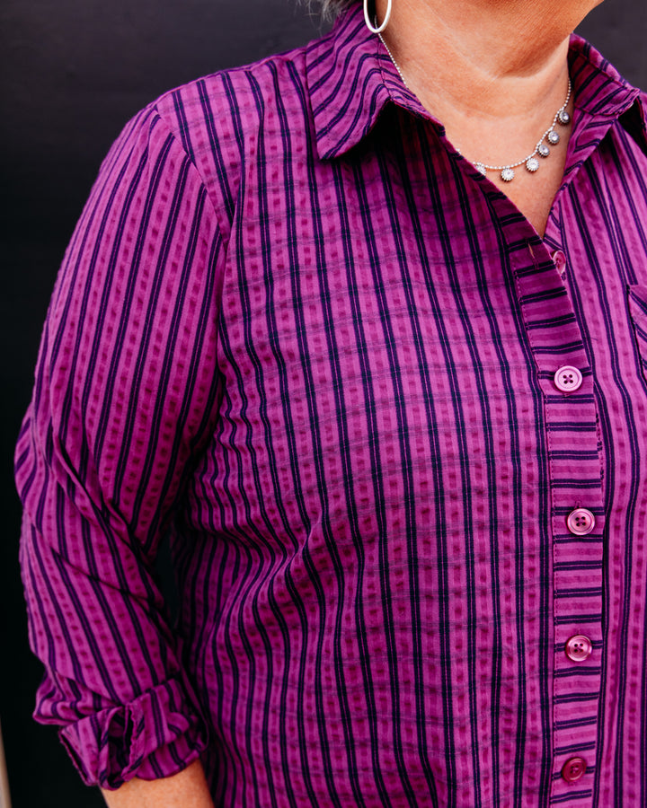 Multiples: Long Sleeve Button Front Shirt in Plum (M46507BM)