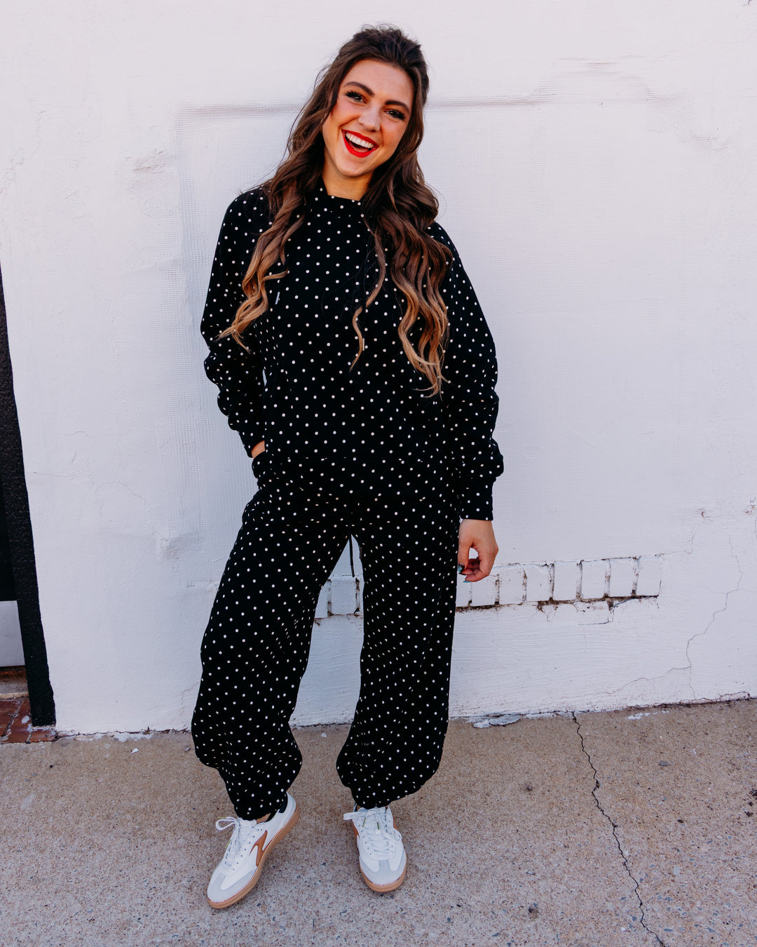 Poppy & Pine: Black Ivory Polka Dot Sweatsuit Set