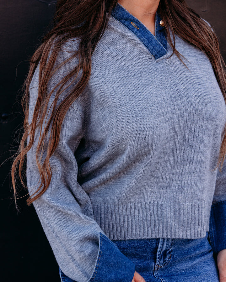 Elan: Long Sleeve Sweater Top in Grey (SW11713)
