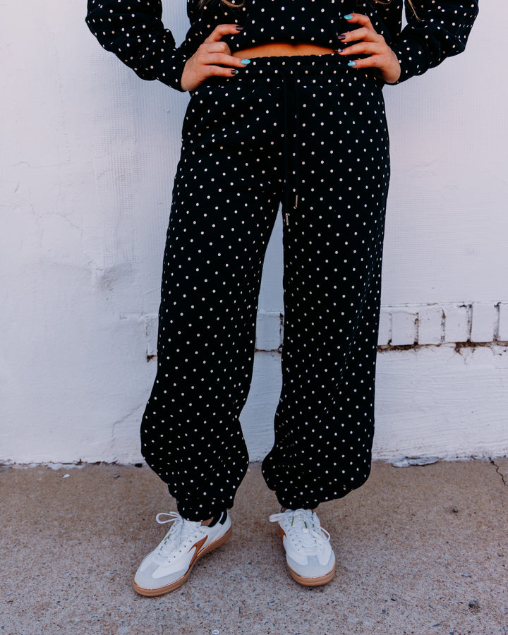 Poppy & Pine: Black Ivory Polka Dot Sweatsuit Set