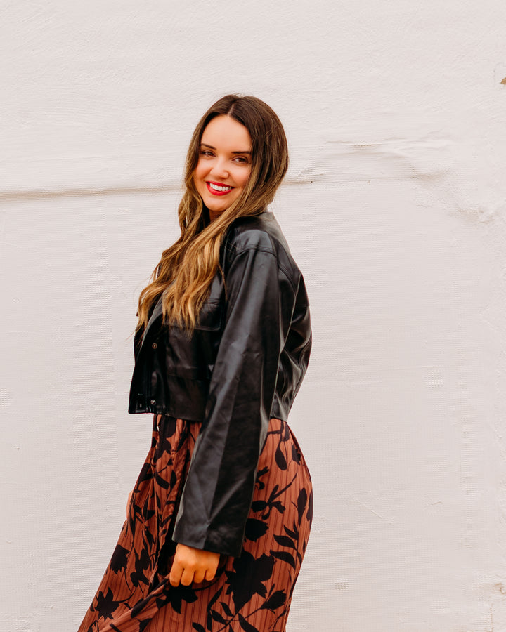 Elan: Black Faux Leather Jacket fl8258 - The Vogue Boutique