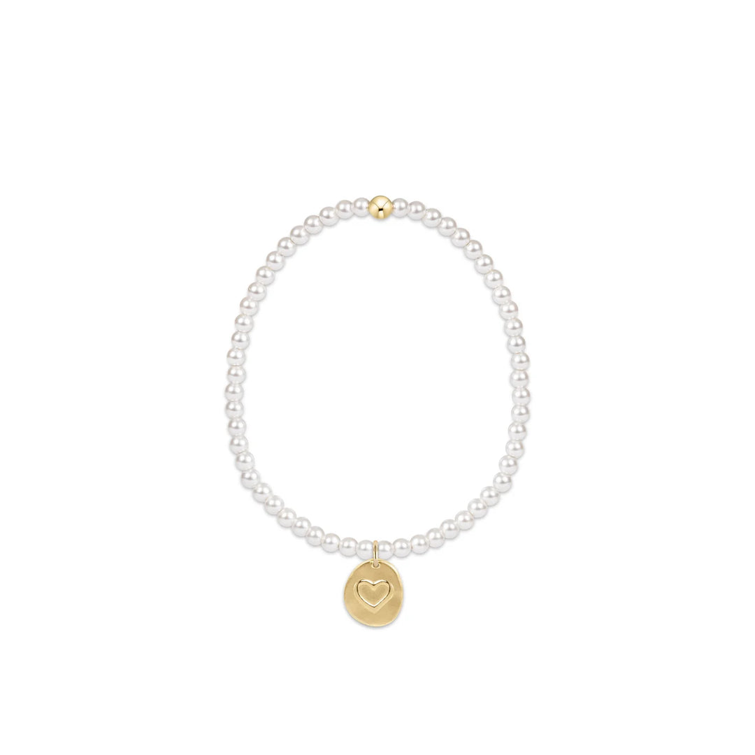Enewton: Classic Pearl 3mm Bead Bracelet - Inspire Love Small Gold Charm - The Vogue Boutique