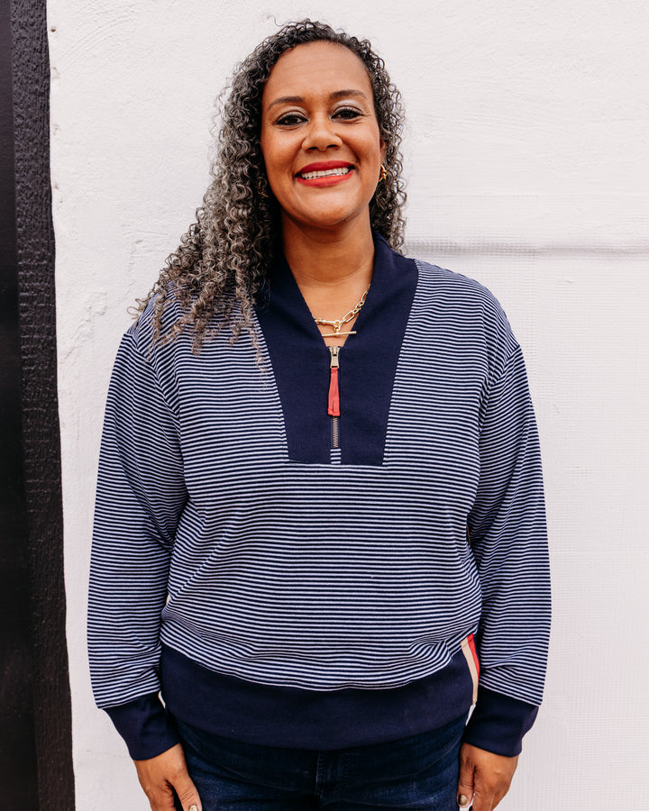 Tru Luxe: Shawl Collar Zip Front Sweatshirt in Navstr (T36476TM)