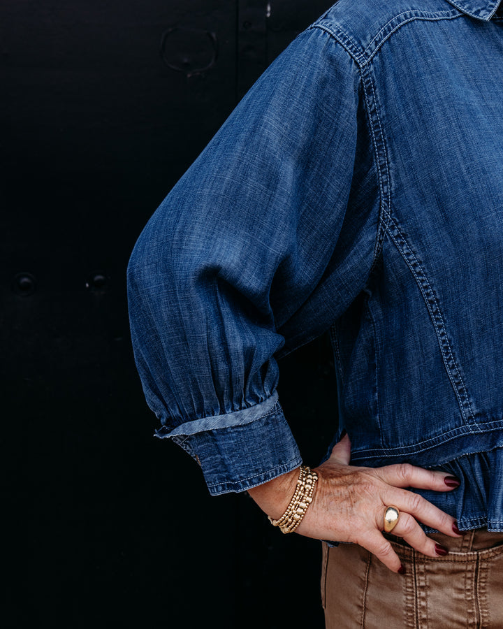 Ivy Jane: Denim Jacket w/ Ruffles Peplum in Indigo (121188)