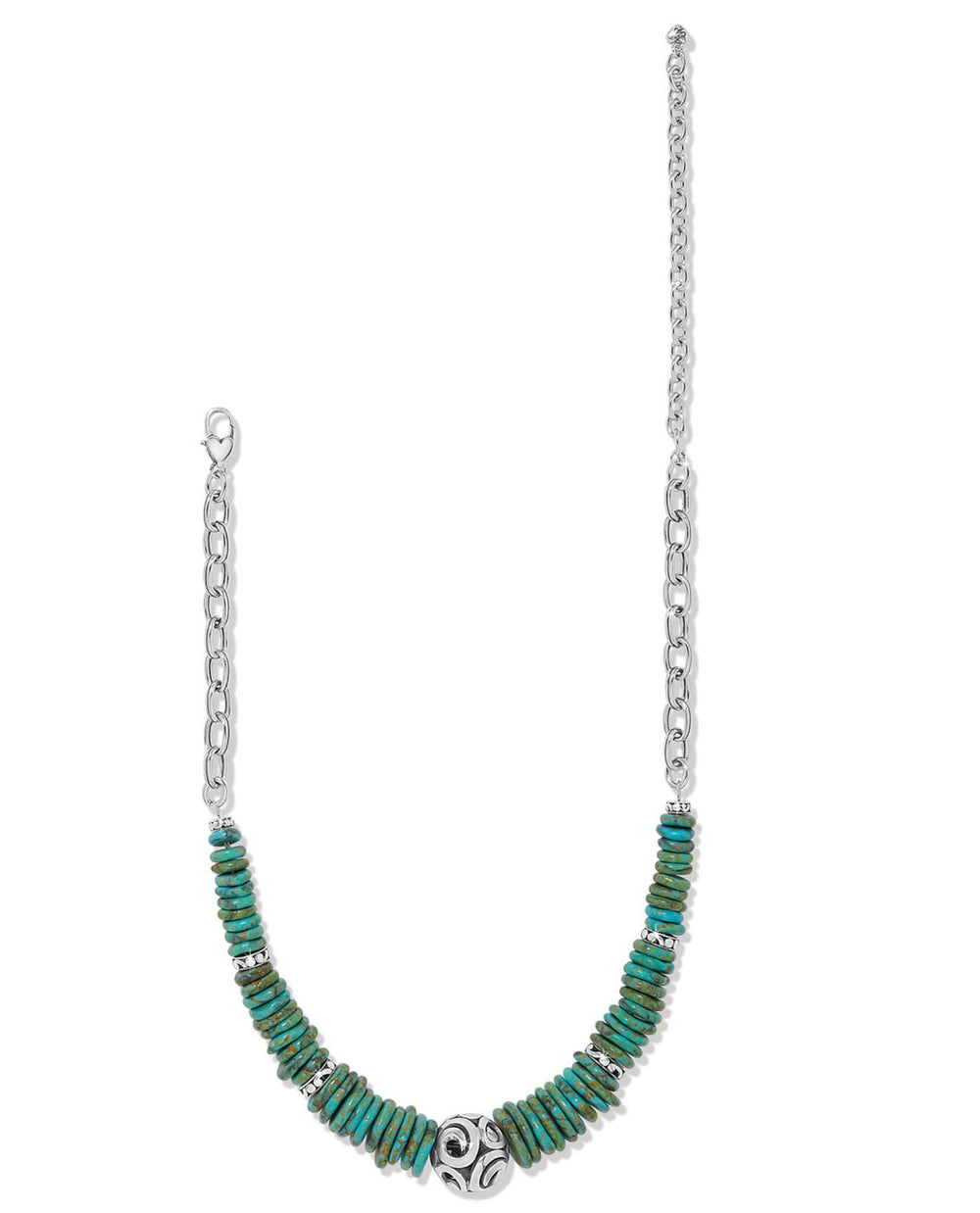 Brighton JM0251 turquoise beaded necklace with silver chain and decorative center bead