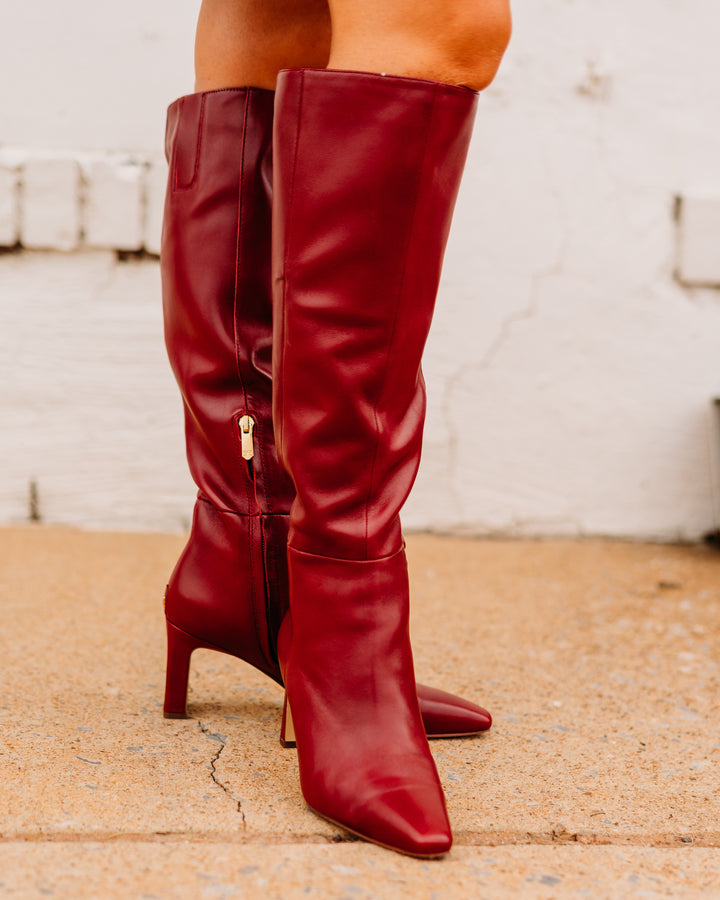 Sam Edelman: Sylvia Red Leather Knee High Boots - The Vogue Boutique