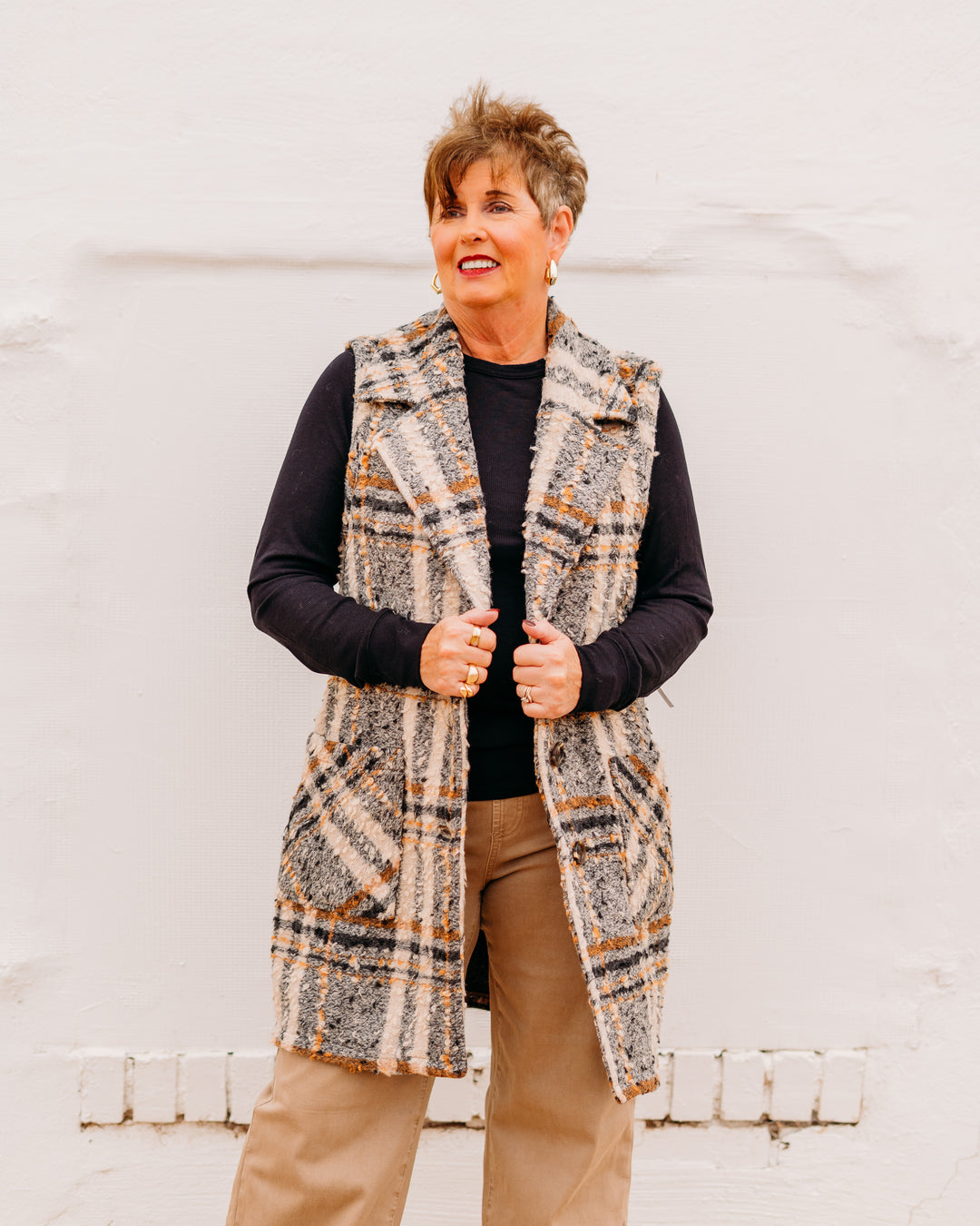 Tribal: Wide Notch Collar Vest in Sandstone - The Vogue Boutique