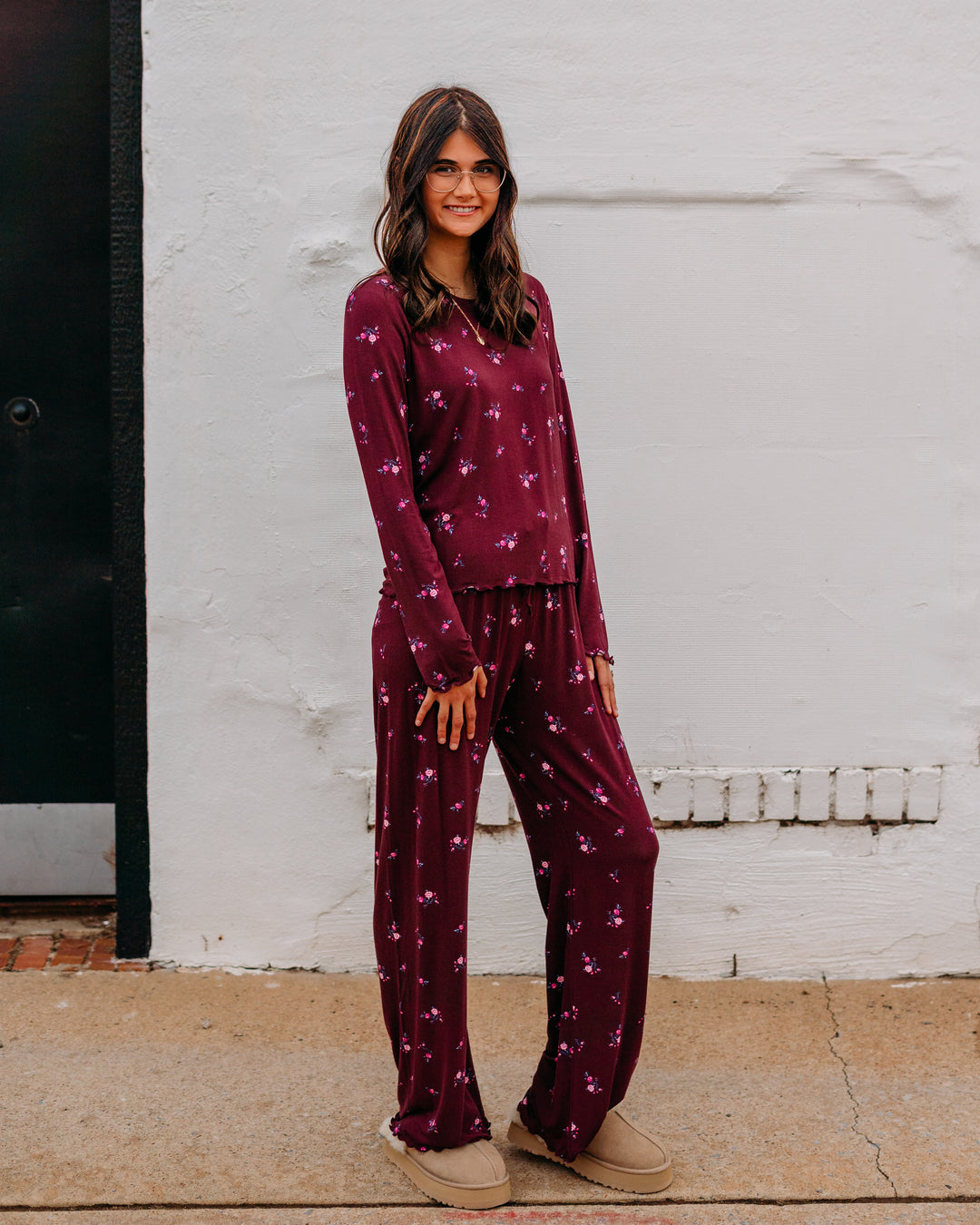 Z Supply: Bella Ditsy Long Sleeve Top in Merlot - The Vogue Boutique