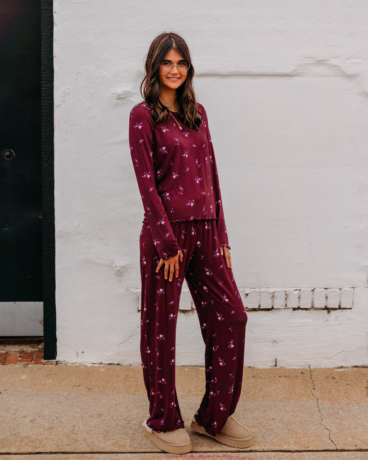 Z Supply: Bella Ditsy Long Sleeve Top in Merlot - The Vogue Boutique