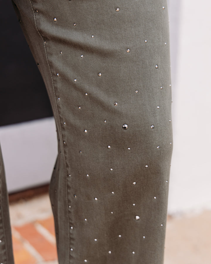 Joseph Ribkoff: Rhinestone Straight leg Pants in Avocado (262940F26)