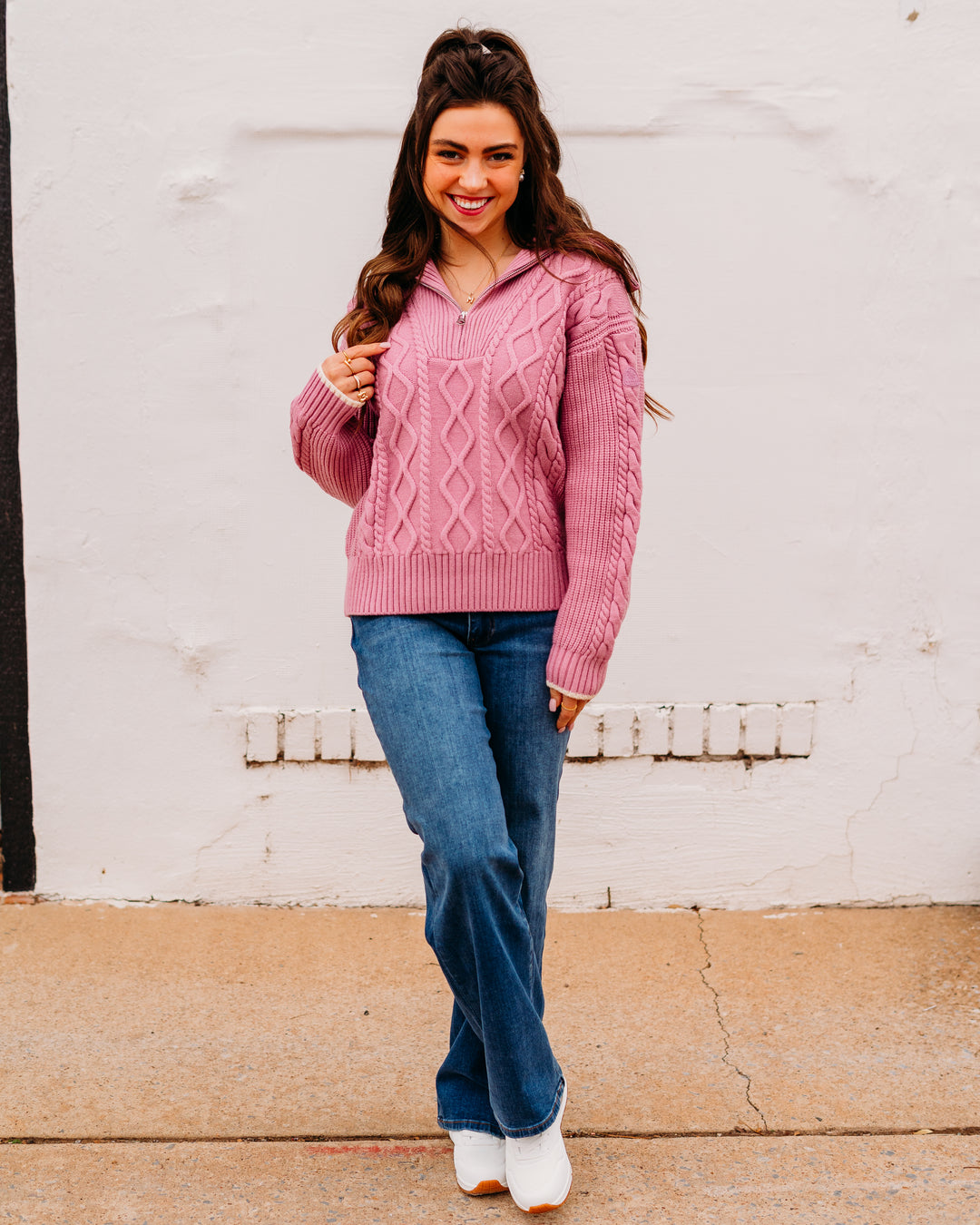 Varley: Didi Relaxed Cable Half Zip in Mauve Orchid - The Vogue Boutique