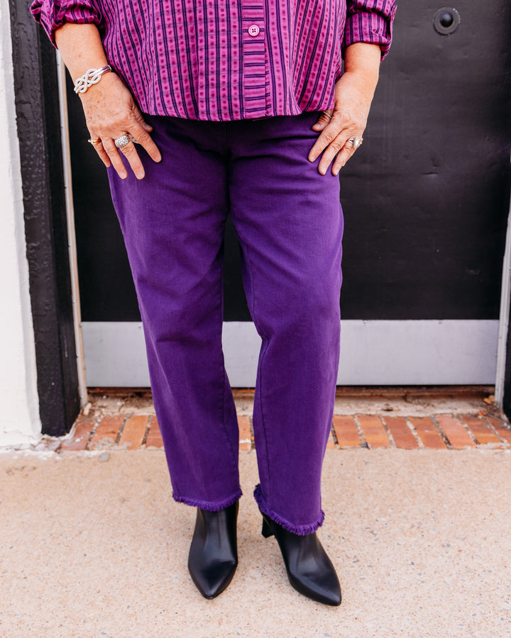 Multiple: Woven Fringe Hem Ankle Pant in Eggplant (M35714PM)