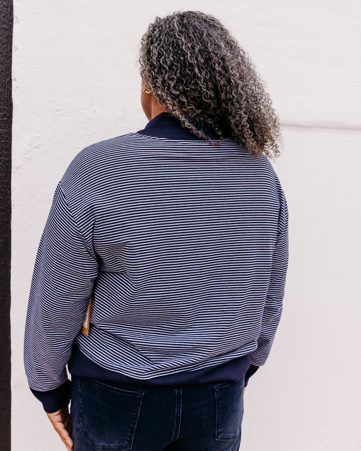 Tru Luxe: Shawl Collar Zip Front Sweatshirt in Navstr (T36476TM)