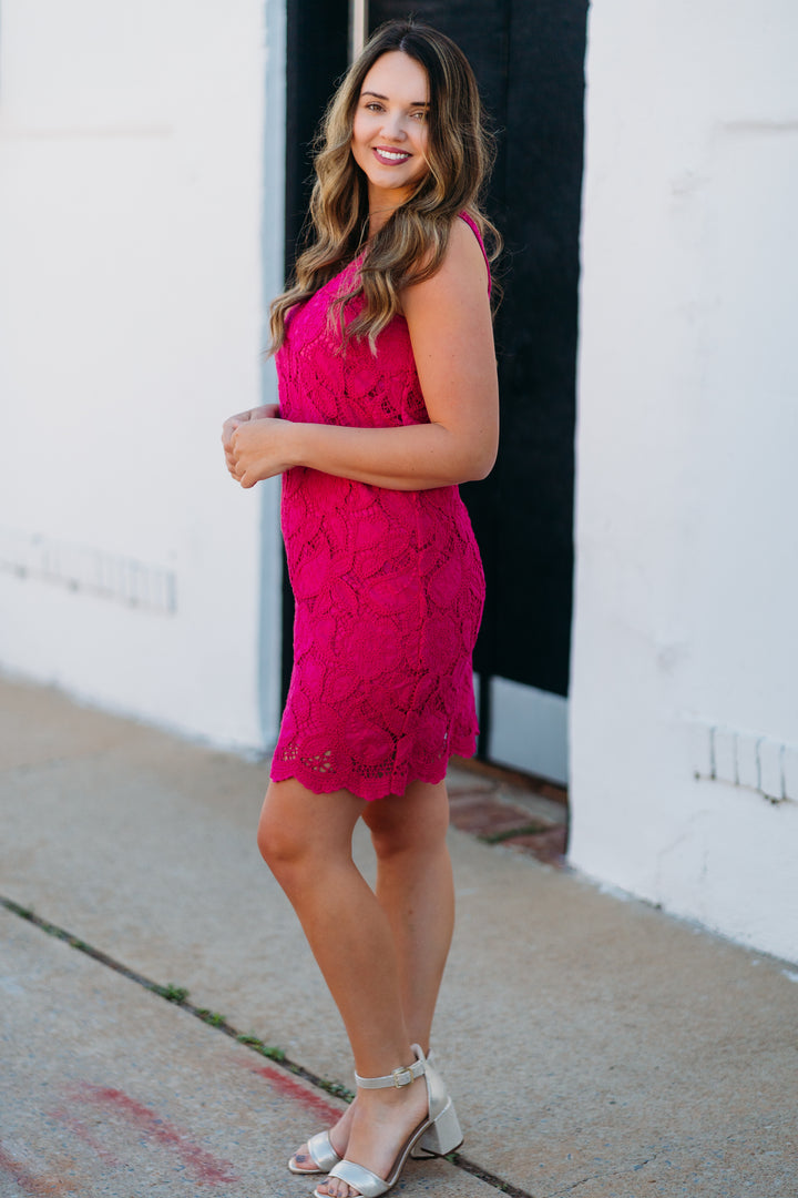 Karen Kane: Lace Shift Dress in Dark Pink 2L70216 - The Vogue Boutique
