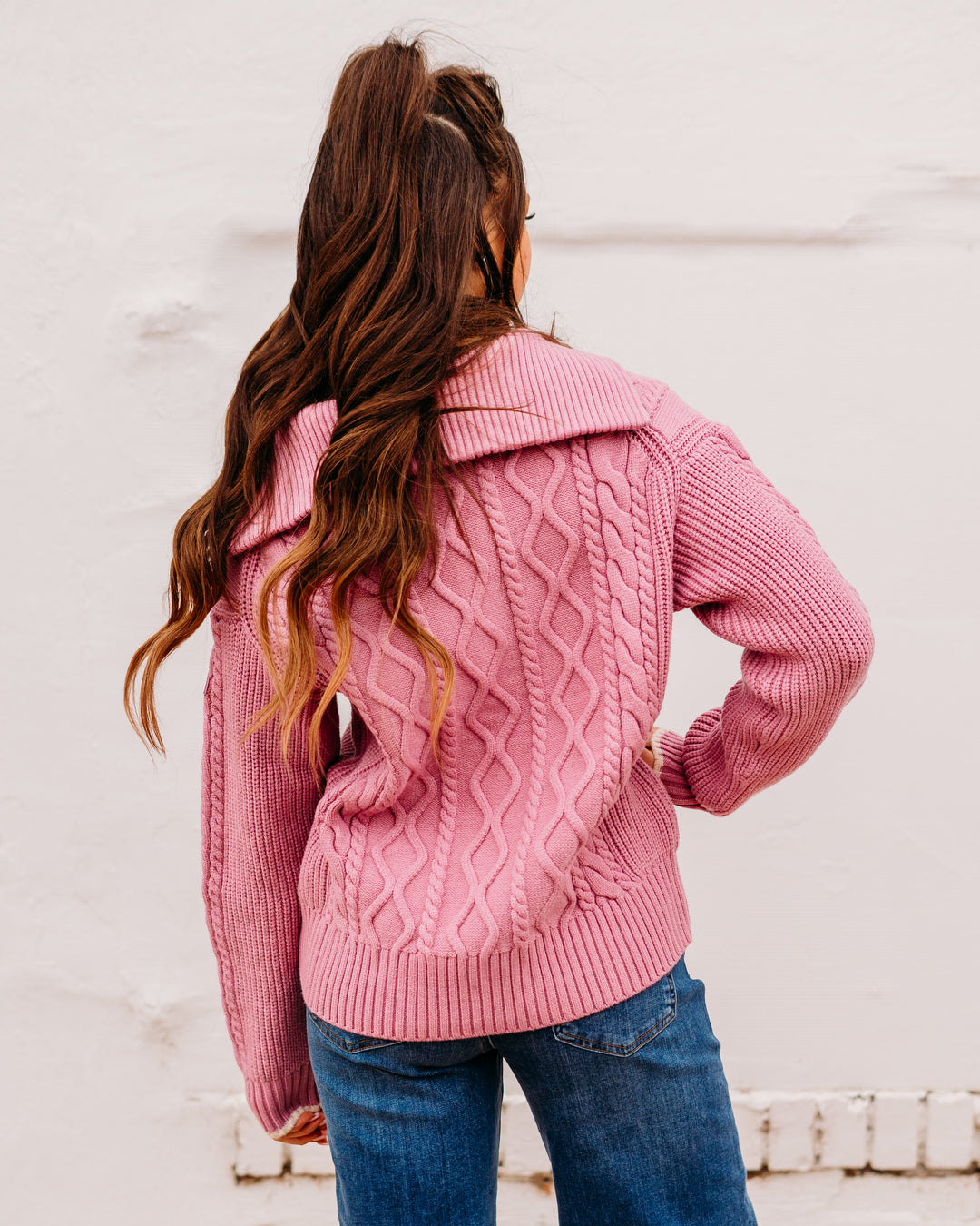 Varley: Didi Relaxed Cable Half Zip in Mauve Orchid - The Vogue Boutique