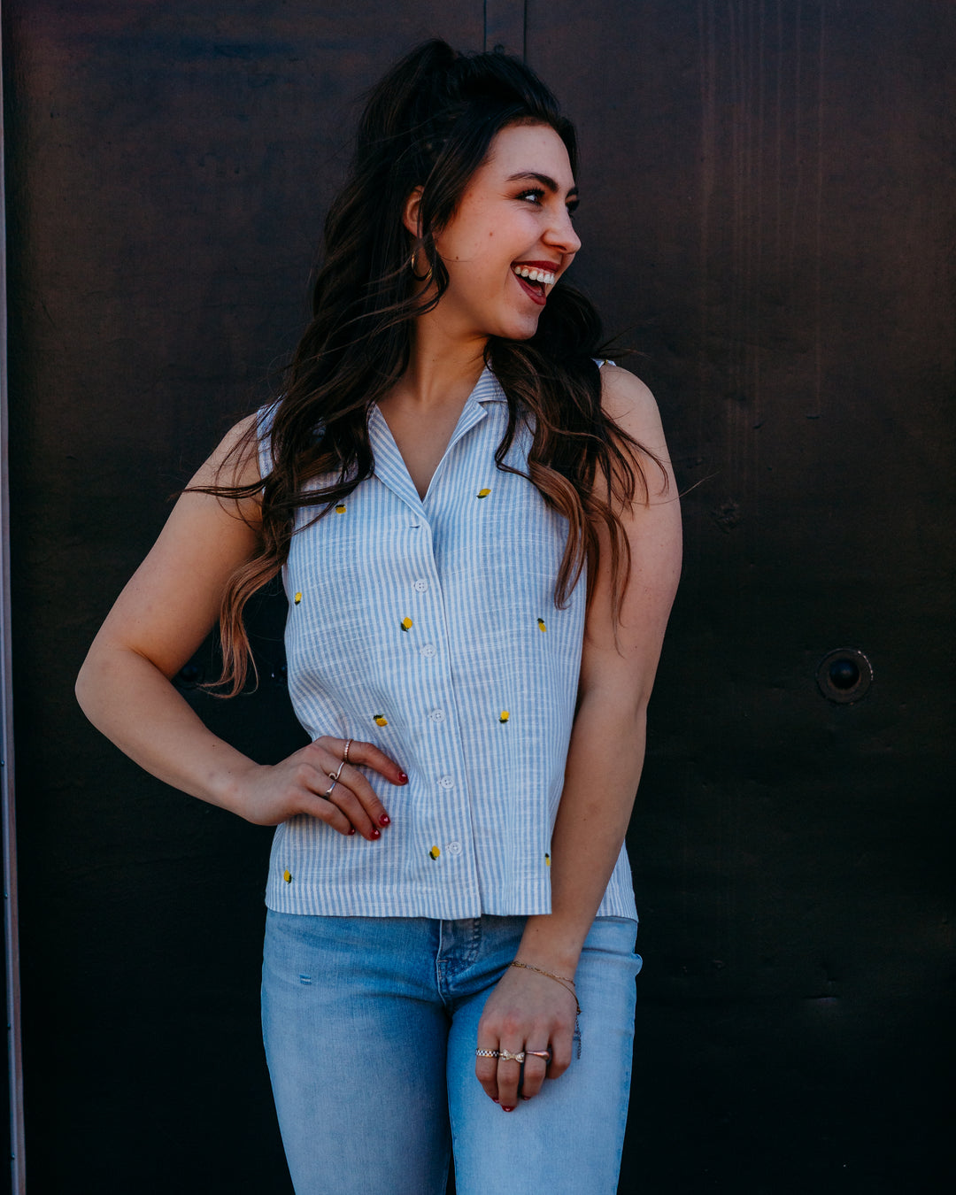Thread & Supply: Elowyn Top in Blue Stripe Lemon (T4503RLTS)