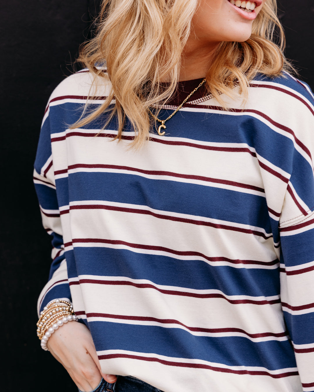 Daze: Salinas Easy Long Sleeve Tee in Cove Stripe (D00052000-JA)