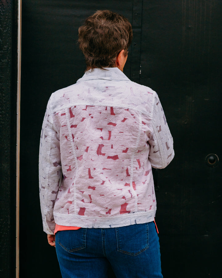 Multiples: Cuffed Long sleeve 4 Pocket Button Front Jean Style Jacket in White - The Vogue Boutique