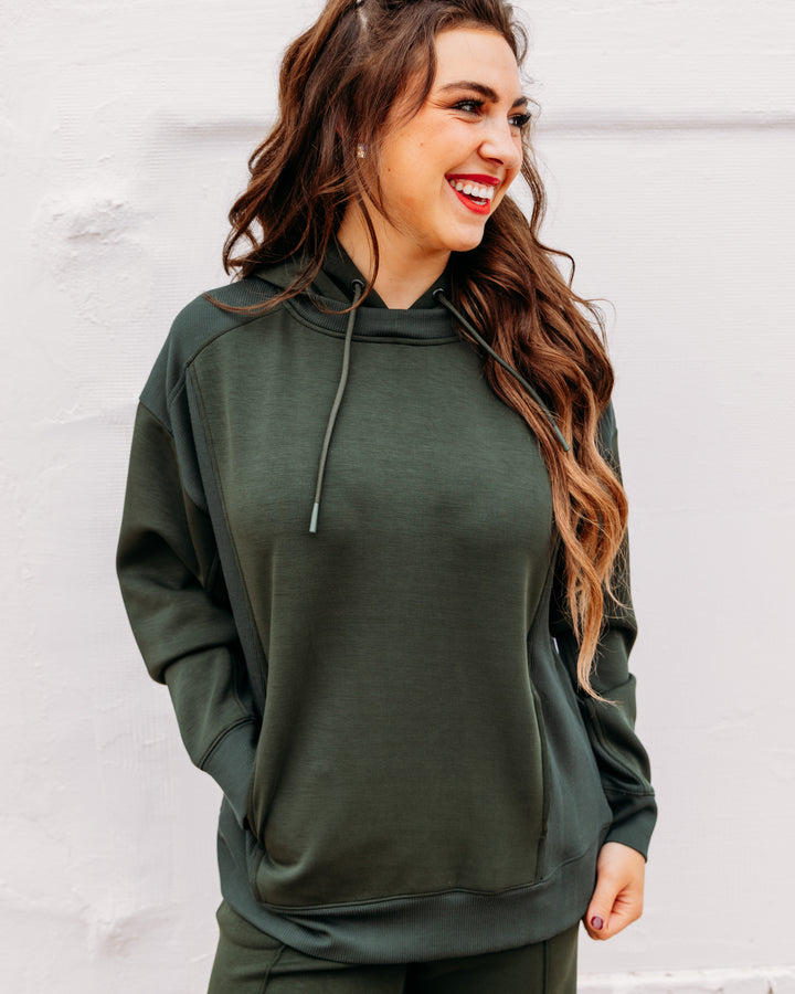 Tribal: Combo Fabric Hoodie With Pockets in Cedargreen (6296O-5032-3376)