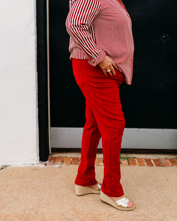 Multiples: Zip Front Ankle Jeans in Red(M35711PM) - The Vogue Boutique
