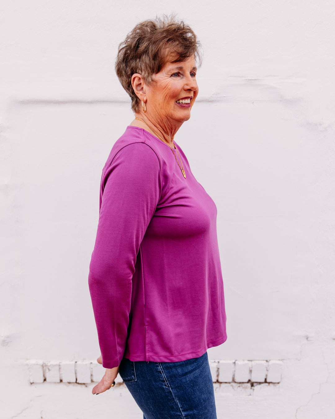 Multiples: Knit Long Sleeve Scoop Neck Top in Plum (M46102TM)
