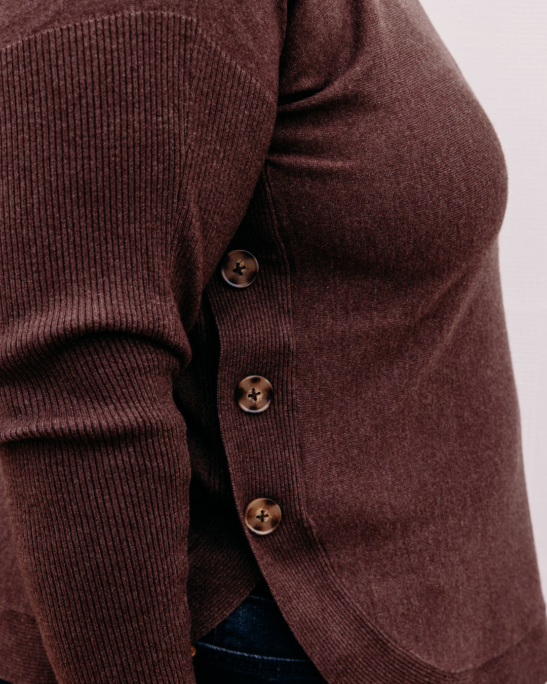 Charlie B: Long Sleeve Drop Shoulder Boat Neck Sweater With Side Buttons Detail in Café Chiné (C2871R)