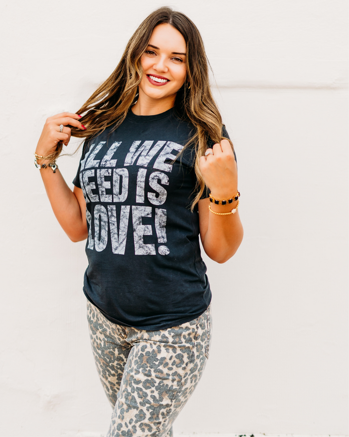 Elan: All We Need is Love Black Tee tep11493 - The Vogue Boutique