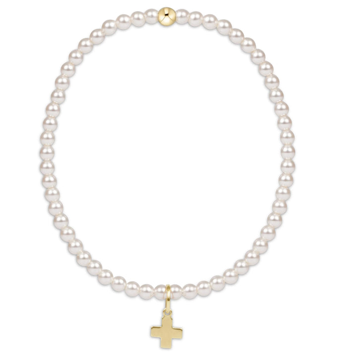 Enewton: Classic Pearl 3mm Bead Bracelet - Signature Cross Gold Charm