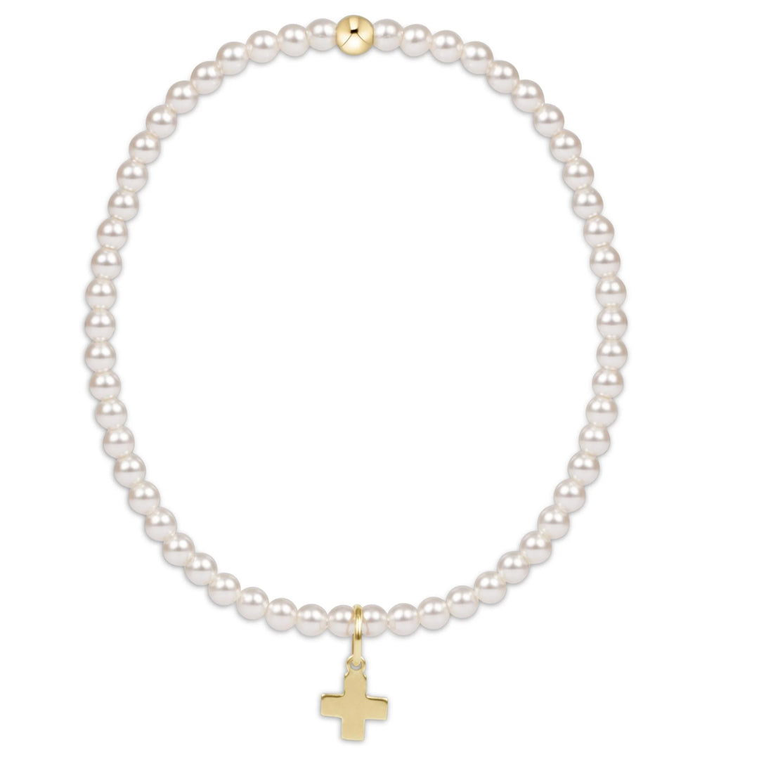Enewton: Classic Pearl 3mm Bead Bracelet - Signature Cross Gold Charm
