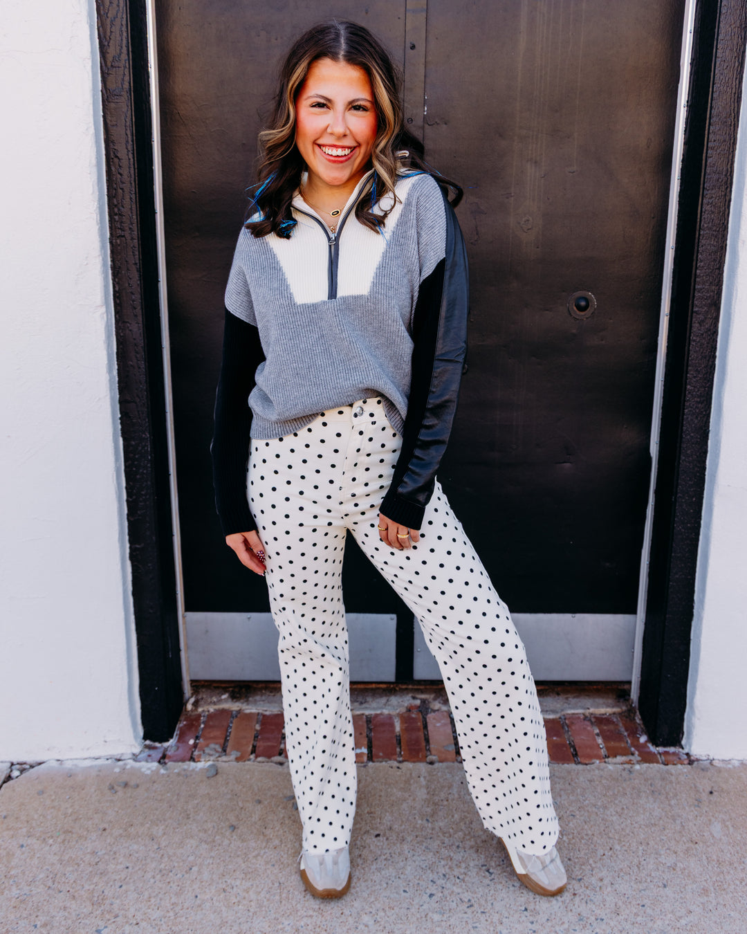 Elan: Half-zip sweater in Grey Color Block (SWB11476)